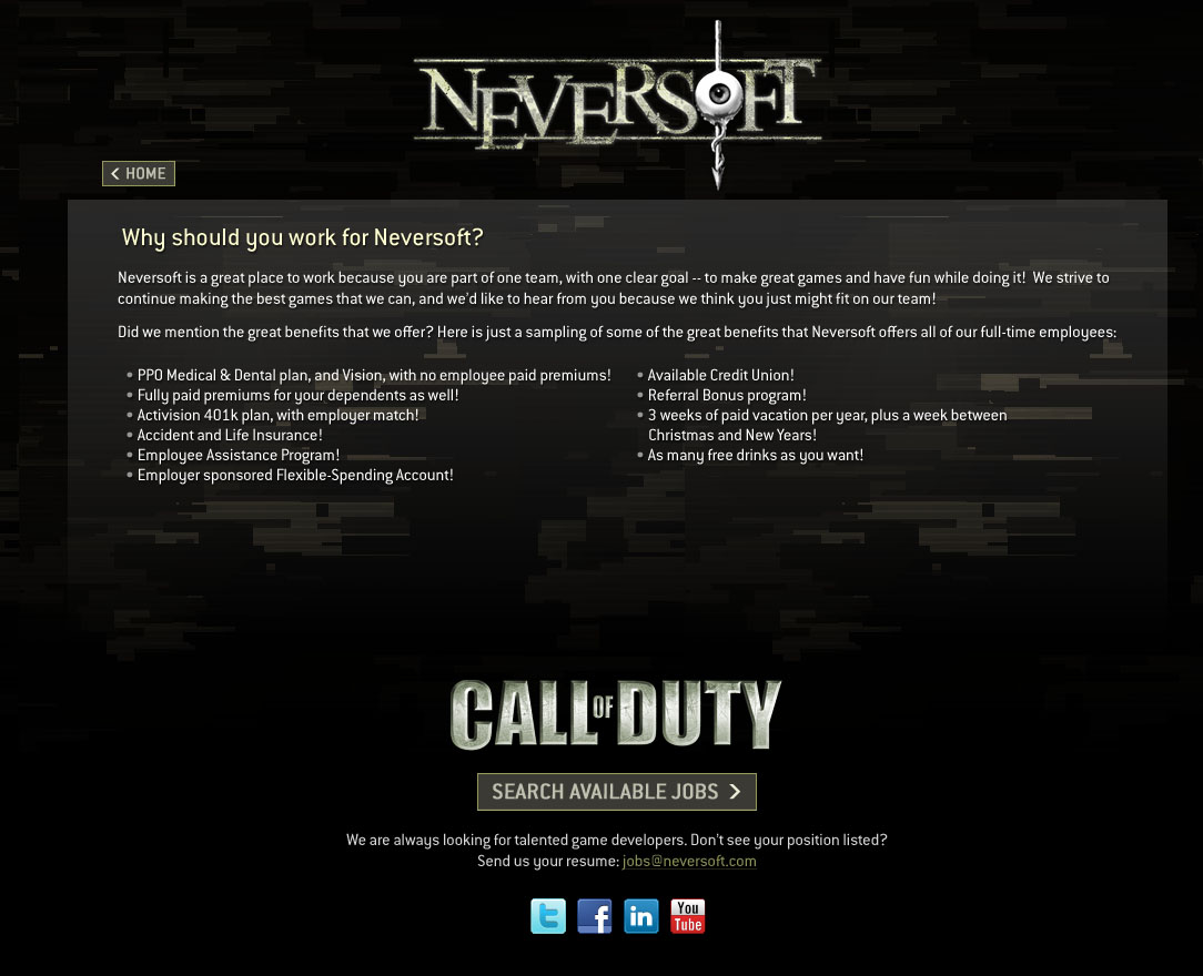 Neversoft Call of duty آگهی استخدام استودیو NeverSoft نوید ساخت Call Of Duty بعدی را میدهد ؟