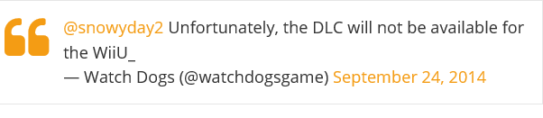 watch dogs tweet خبر مبنی بر عدم وجود DLC بازی WatchDogs برای Wii U منتشر شد فوراً حذف شد