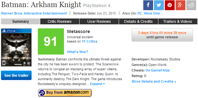 لیست نمرات Batman: Arkham Knight منتشر شد | حماسه‌ شوالیه‌ تاریکی 1