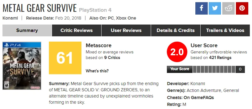 نقدها و نمرات Metal Gear Survive منتشر شد - گیمفا
