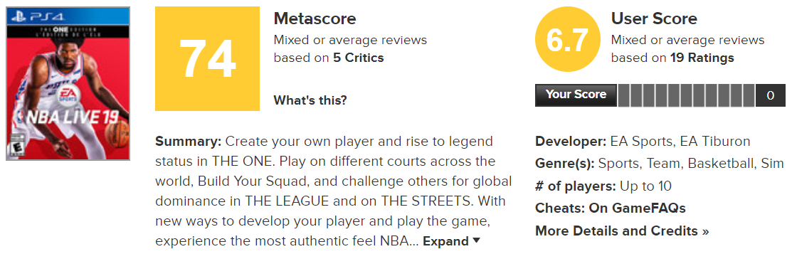 NBA Live 19 - Metacritic