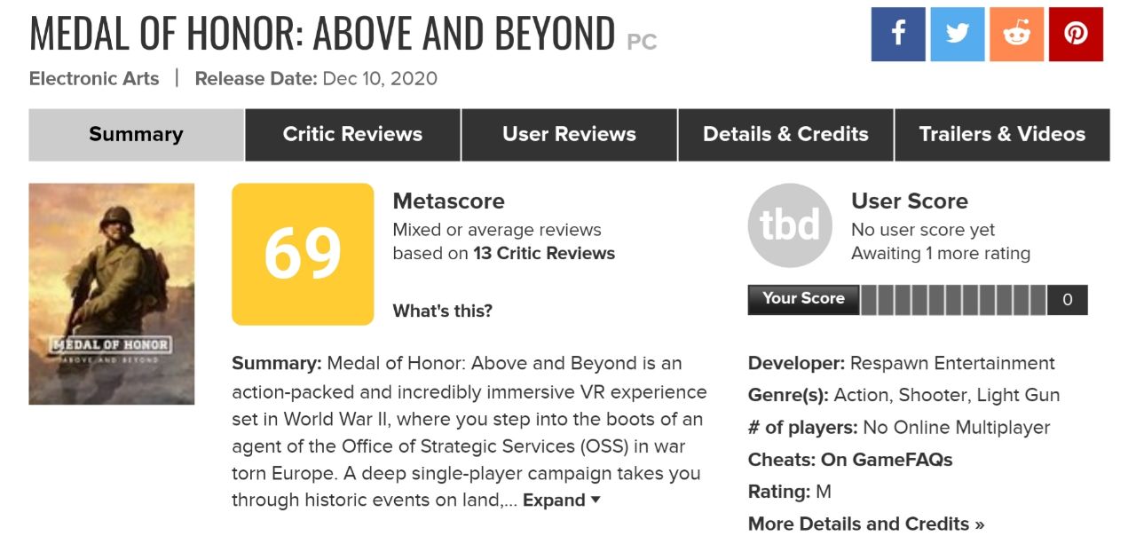 نمرات Medal of Honor: Above And Beyond