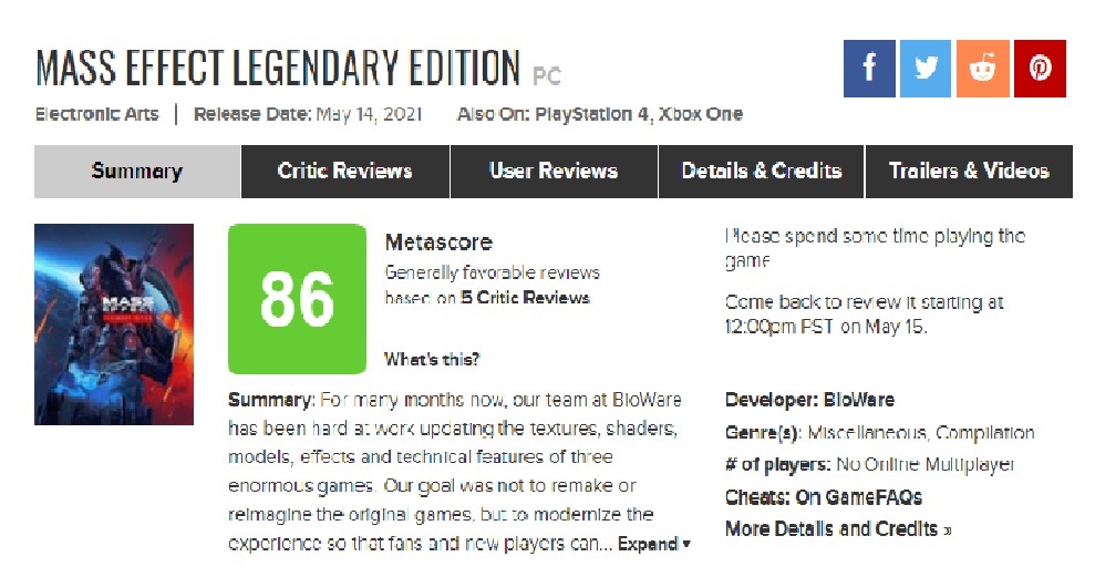 نمرات بازی Mass Effect Legendary Edition منتشر شد || بازگشت Bioware - گیمفا