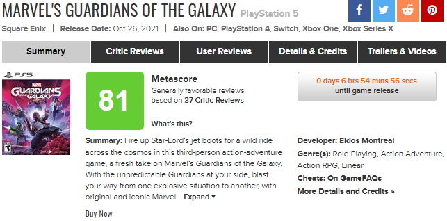 نقدها و نمرات بازی Marvel's Guardians of the Galaxy منتشر شدند
