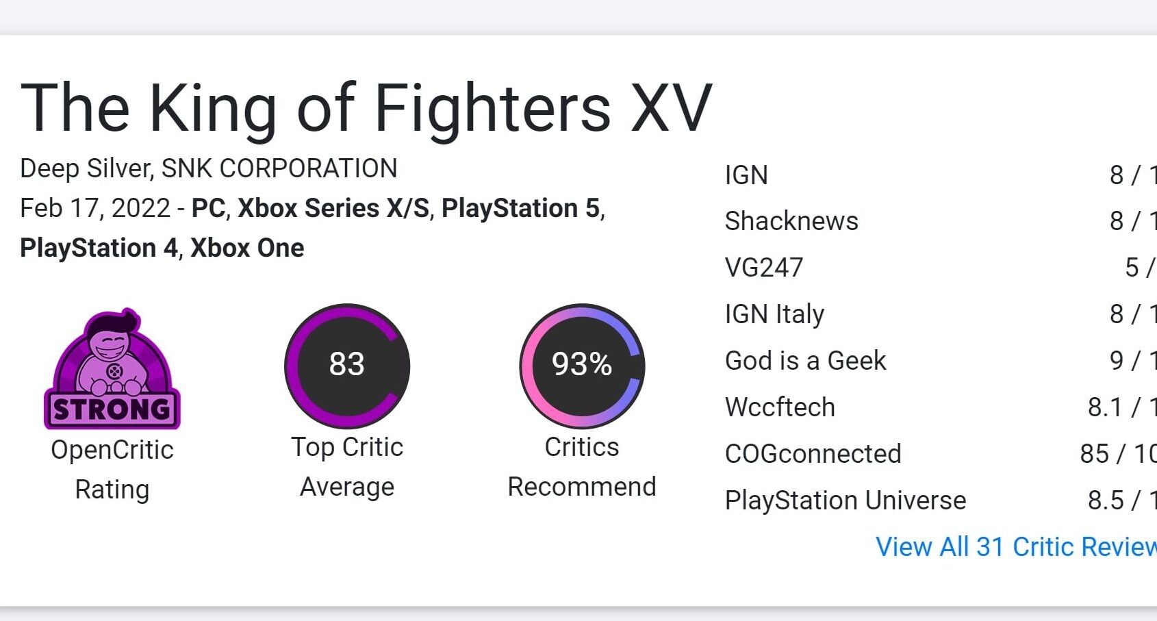 نقدها و نمرات بازی The King of Fighters XV منتشر شدند