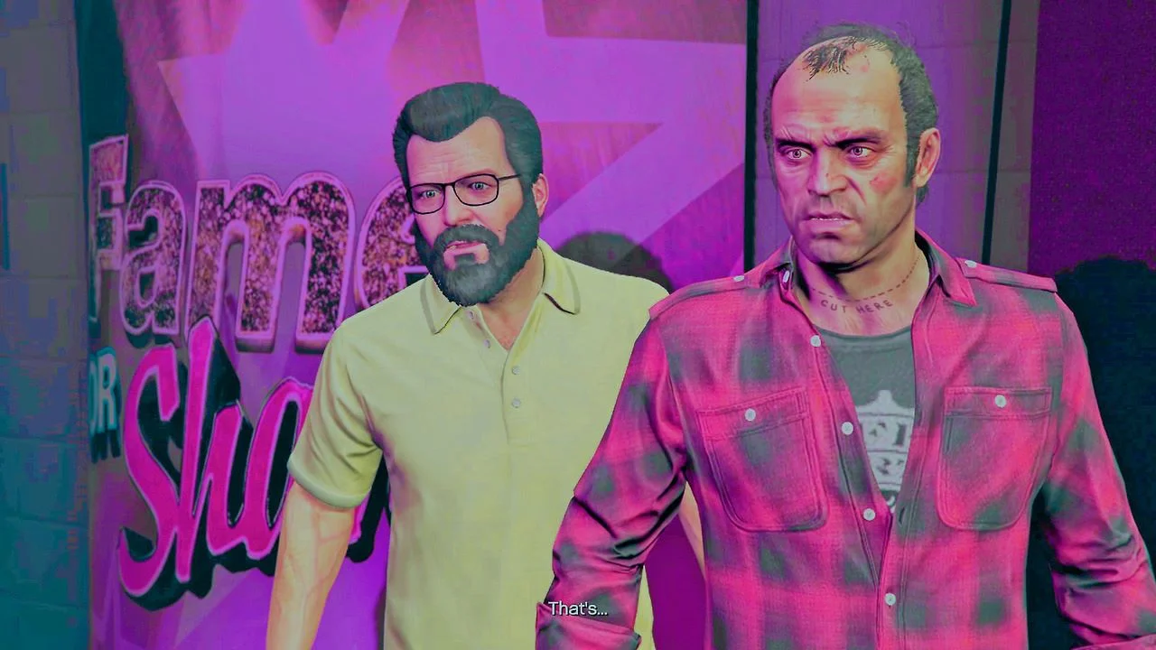 حضور مایکل و ترور در برنامۀ طنز Fame or Shame، برنامۀ GTA 5