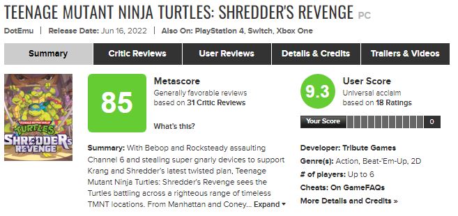 teenage mutant ninja turtles shredder's Revenge