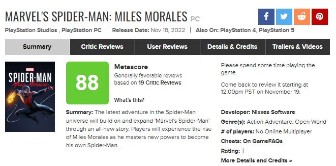 نقدها و نمرات نسخه PC بازی Marvel’s Spider-Man: Miles Morales منتشر شدند - تی ام گیم