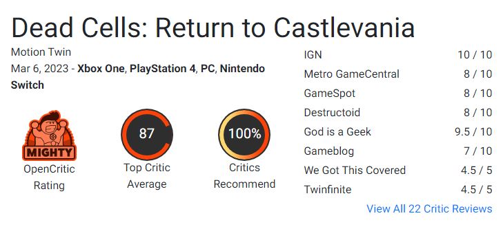 نقدها و نمرات Dead Cells: Return to Castlevania منتشر شدند