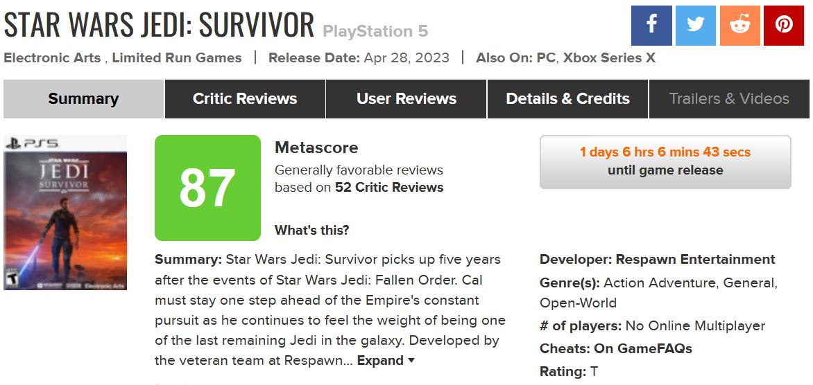 "نقدها و نمرات Star Wars Jedi: Survivor منتشر شدند"