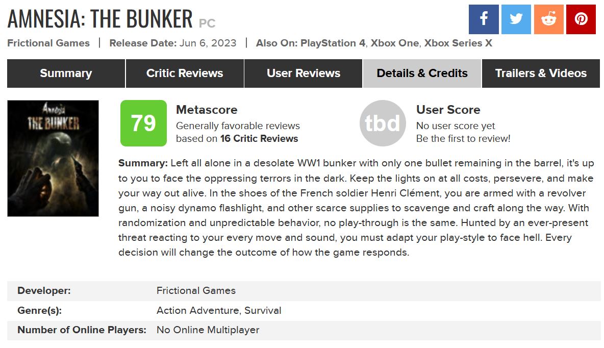  "Amnesia: The Bunker بررسی‌ها و امتیازات منتشر شد"