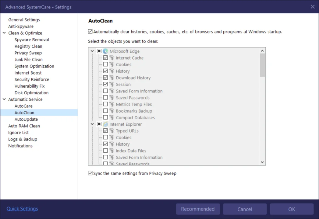 advanced systemcare settings