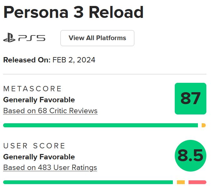 نقدها و نمرات Persona 3 Reload منتشر شدند [به‌روزرسانی] - گیمفا