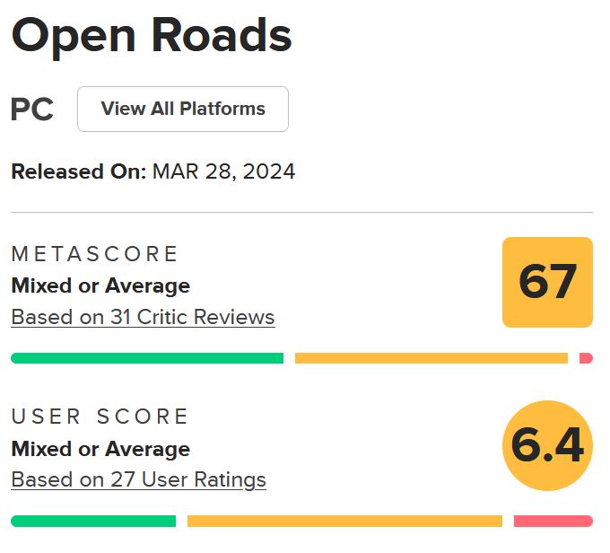 نقدها و نمرات بازی Open Roads منتشر شدند [به‌روزرسانی شد] - گیمفا