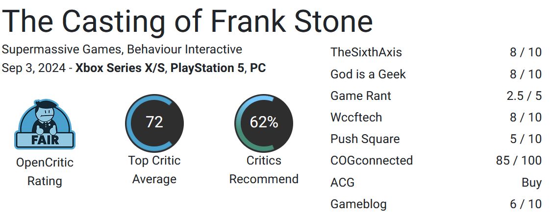 نقدها و نمرات The Casting of Frank Stone منتشر شدند - گیمفا