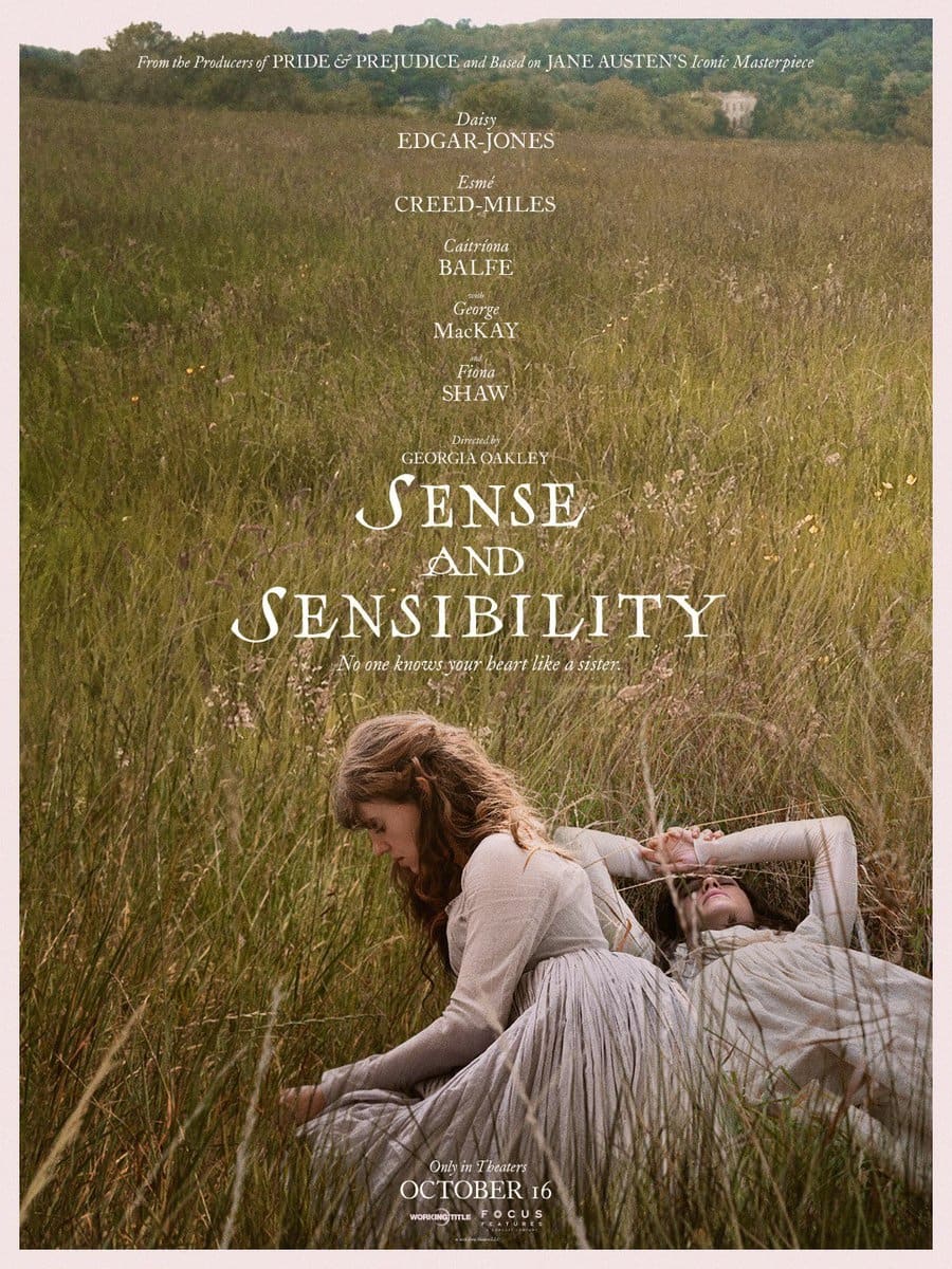 Sense and Sensibility Movie Poster Two Women in a Tall grass Field One Seated and the Other Reclining Title Centered Above Them