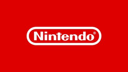 Nintendo brand logo: white wordmark inside a rounded white-with-red outline on a solid red background.