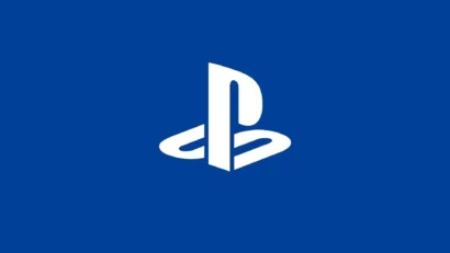 PlayStation logo in white on a royal blue background