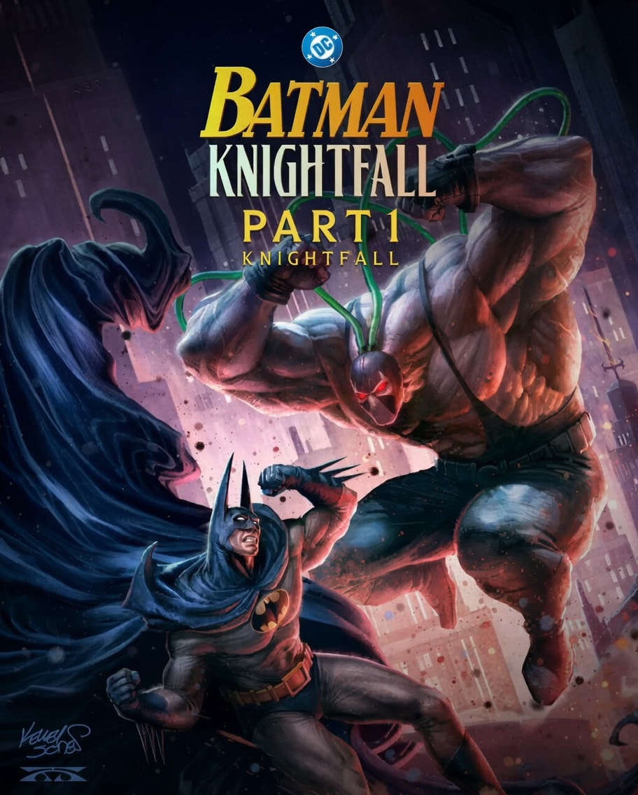 Comic Book Cover Showing Batman Fighting Bane in a Cityscape with 'batman Knightfall Part 1' Title Above Them
