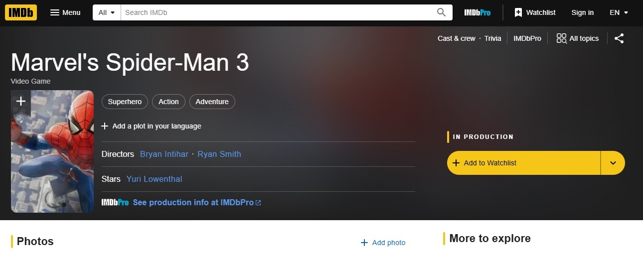 435446 صفحه IMDb بازی Marvel’s Spider-Man 3 ایجاد شد؛ آیا تولید بازی آغاز شده است؟ | موبوگیم