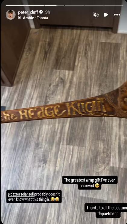 peter claffey show a gift that he received on in his instagram story after wrapping a knight of the sevenge kindgoms سریال a Knight of the Seven Kingdoms