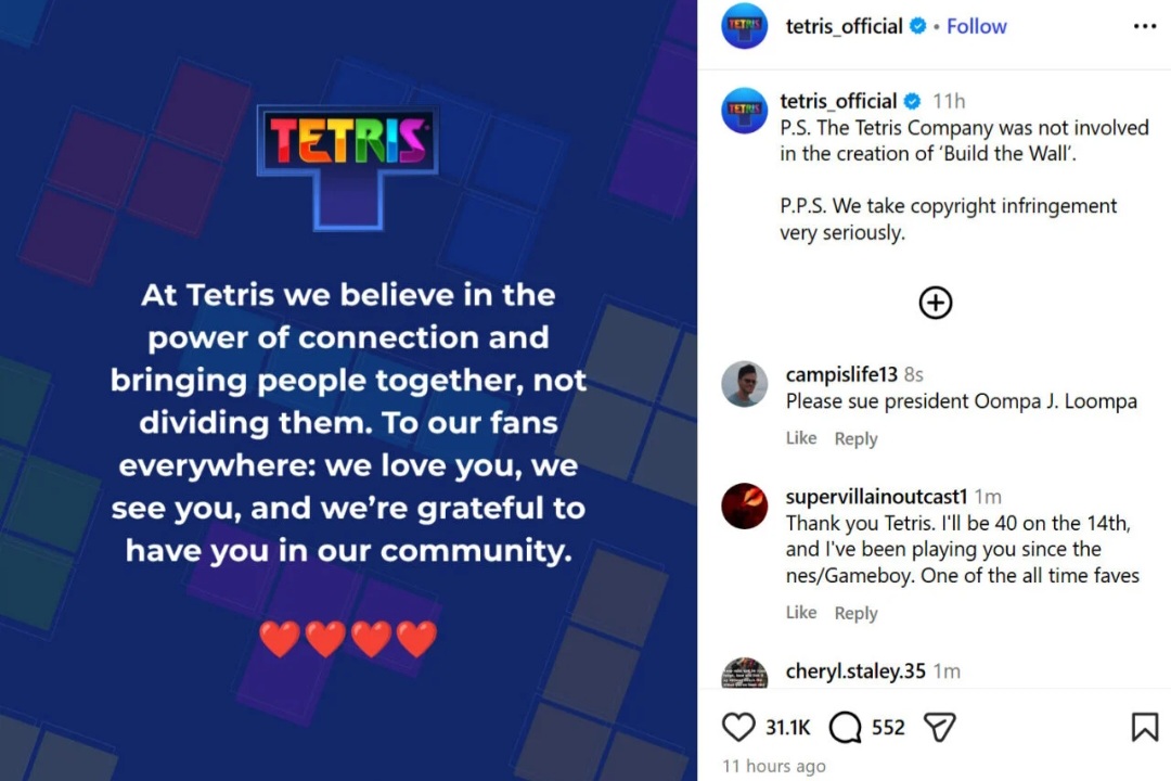 1000095365 عنوان Tetris از بازی مشابه ساختهشده توسط کاخ سفید فاصله گرفت: نقض حقوق مالکیت فکری را بسیار جدی میگیریم | موبوگیم