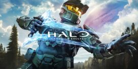 Halo: Campaign Evolved cover featuring a teal-blue armored Spartan extending a glowing energy blade in a forested landscape with a distant planet in the sky.